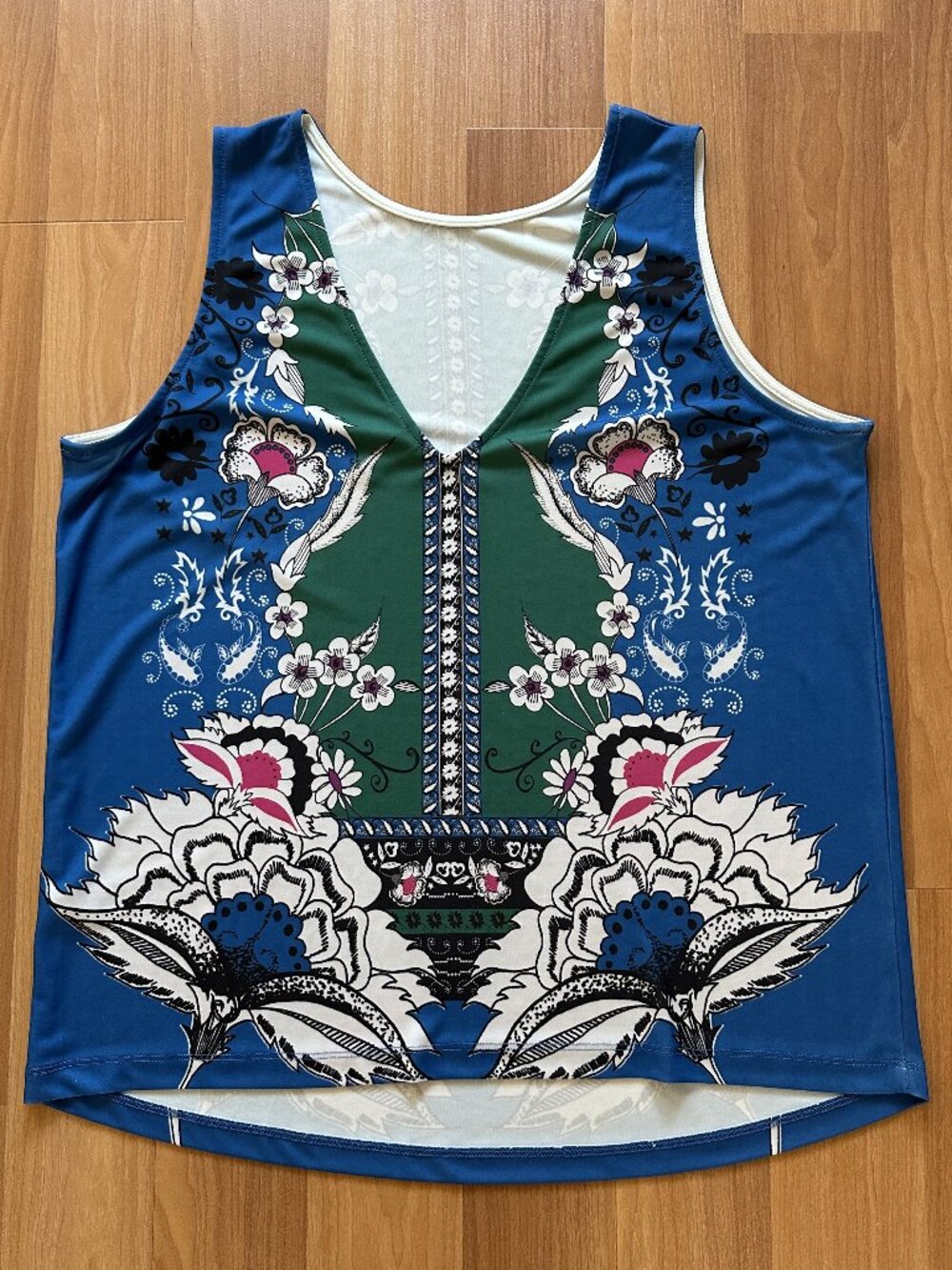 ASOS Cobalt Blue Baroque Floral Sleeveless Top V-Neck Hi-Low Hem Sz 12